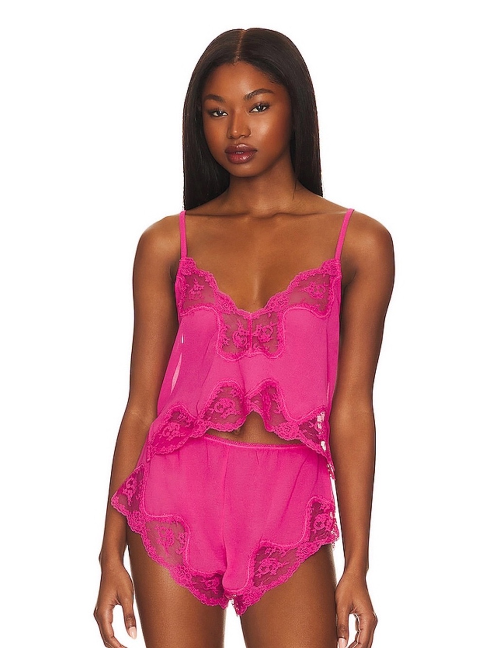 Kat the label Harley Lace-Trim Hot Pink Cami & Short Sleep Set